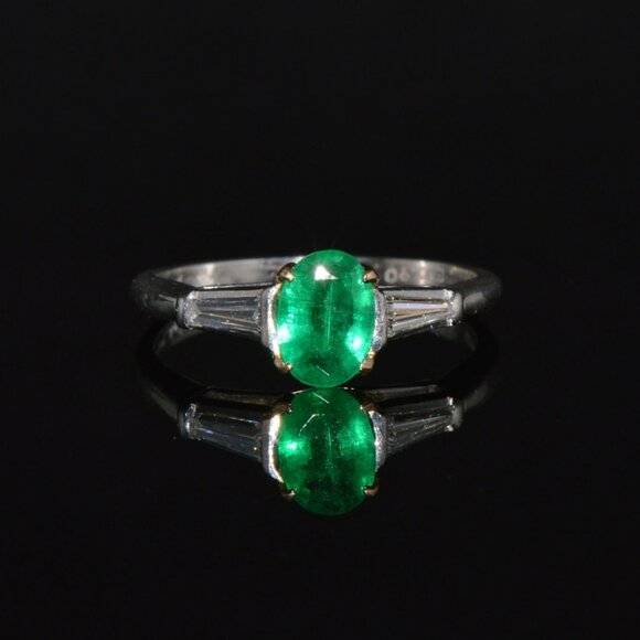 Certified Natural 1.1CTS VS G Diamond Emerald Platinum 18K Gold Three Stone Ring - Picture 2 of 10